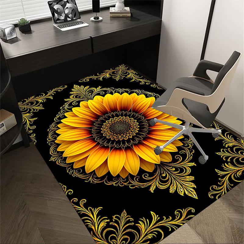 1PC Sunflower Ornament Non-Slip Floor Carpet Compatible for Office&Living Room&Bedroom&Dining Room - Flat-Weave Machine-O338