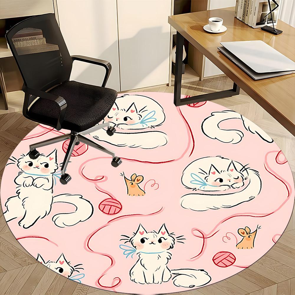 1PC Kittens Yarn Office Round Area Rug, Mat Suitable For Office, Under Office Chairs Bedroom Living Room Home Decor, Room Deco