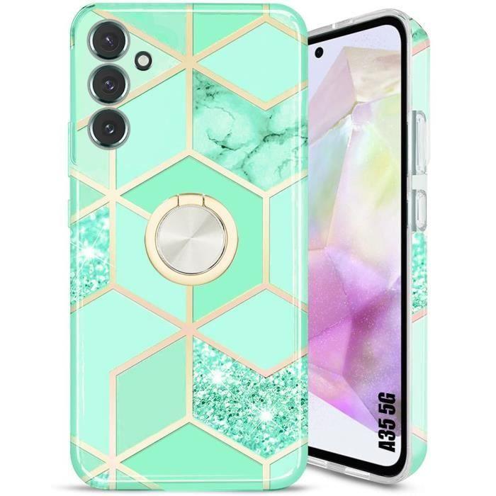 Kryt - BOOLING - pro Samsung Galaxy A35 5G - Ochrana proti poškrábání - Otočný držák o 360° - Zelený mramor