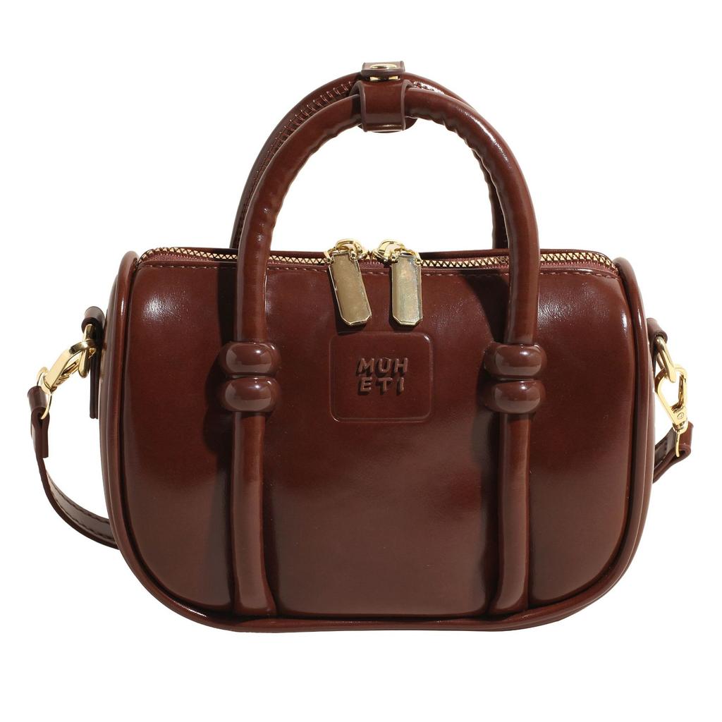 Retro malá taška Premium Oil Wax Leather Retro Dámská zimní univerzální taška Messenger Přenosná taška na bowling