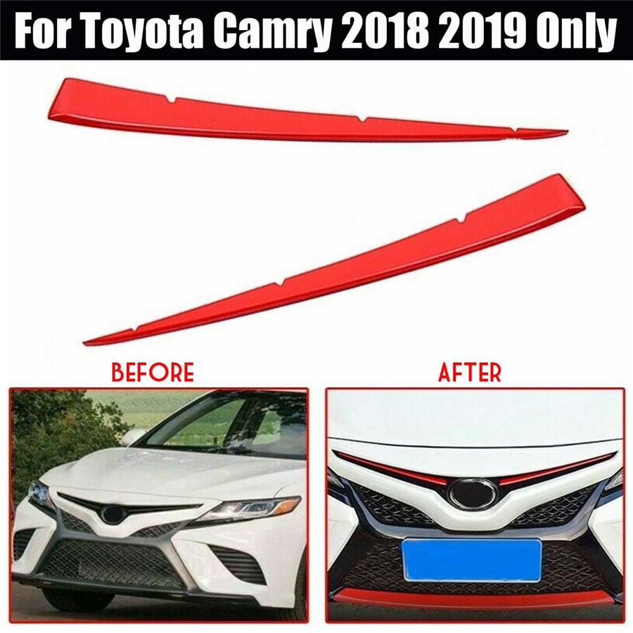 Pair Car Stainless Front Center Grill Grille Cover Trims For 18 19 Camry SE XSE