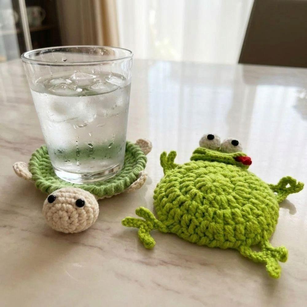 Funny Knitted Cup Mat Hand Woven Insulation Pad Finished Animal Drink Coaster Gift