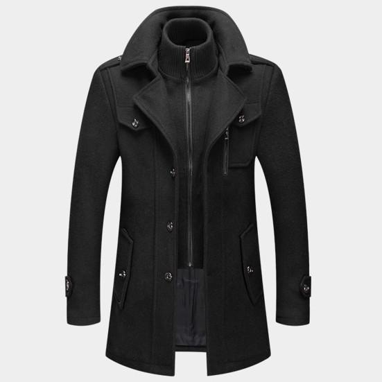 Giacca da Uomo Monocolore Finto Due Pezzi Autunno Inverno Zip Bottoni Cappotto per Uso Quotidiano