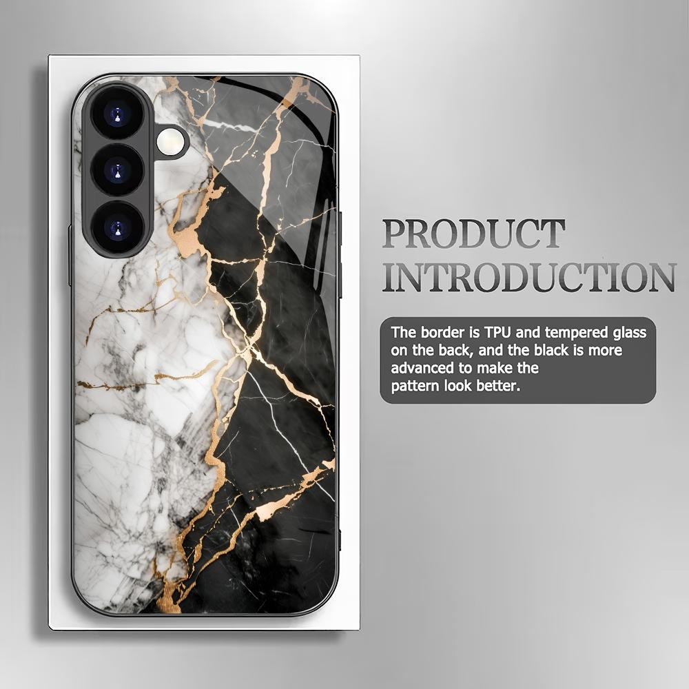 Marble textured pattern tempered glass phone case suitable for Samsung Galaxy S26 S25 S24 S22 S21 S20 FE/Ultra/Plus anti scratch