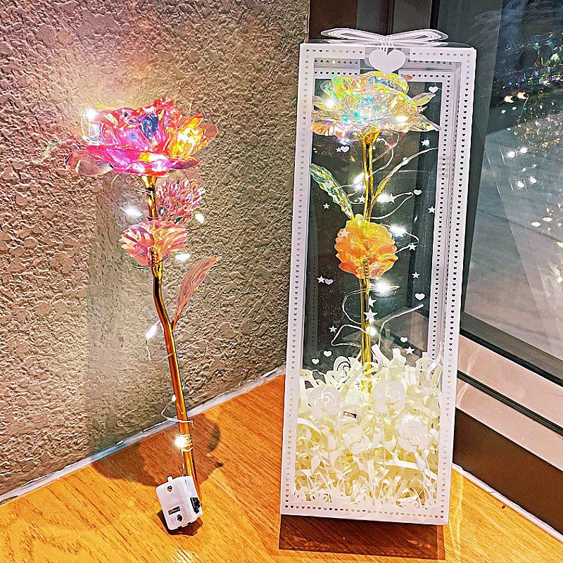 Luminous Flashing Gold Preserved Rose Bouquet – Creative Qixi Souvenir