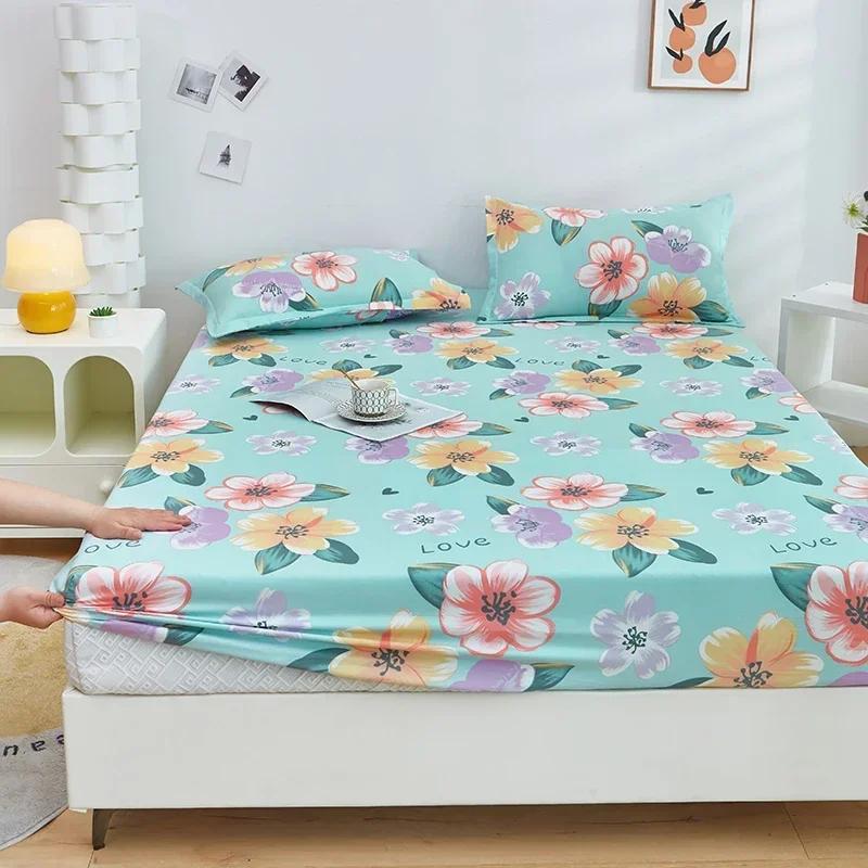 Yeni Soft Skin Su Yıkama Pamuklu Yatak Baskılı Yatak Örtüsü 360 Derece Sarma Lastikli Çarşaf Seti Öğrenciler İçin Evrensel Cilt Dostu 200x220