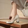 French design sense retro single shoes women's 23 spring and summer white women's shoes metal buckle temperament square head high heels