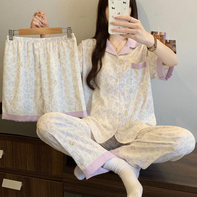 Cloud Cotton Three-Piece Summer Cute Fresh Puppy Short-Sleeved Loose Loungewear Can Be Worn Outside