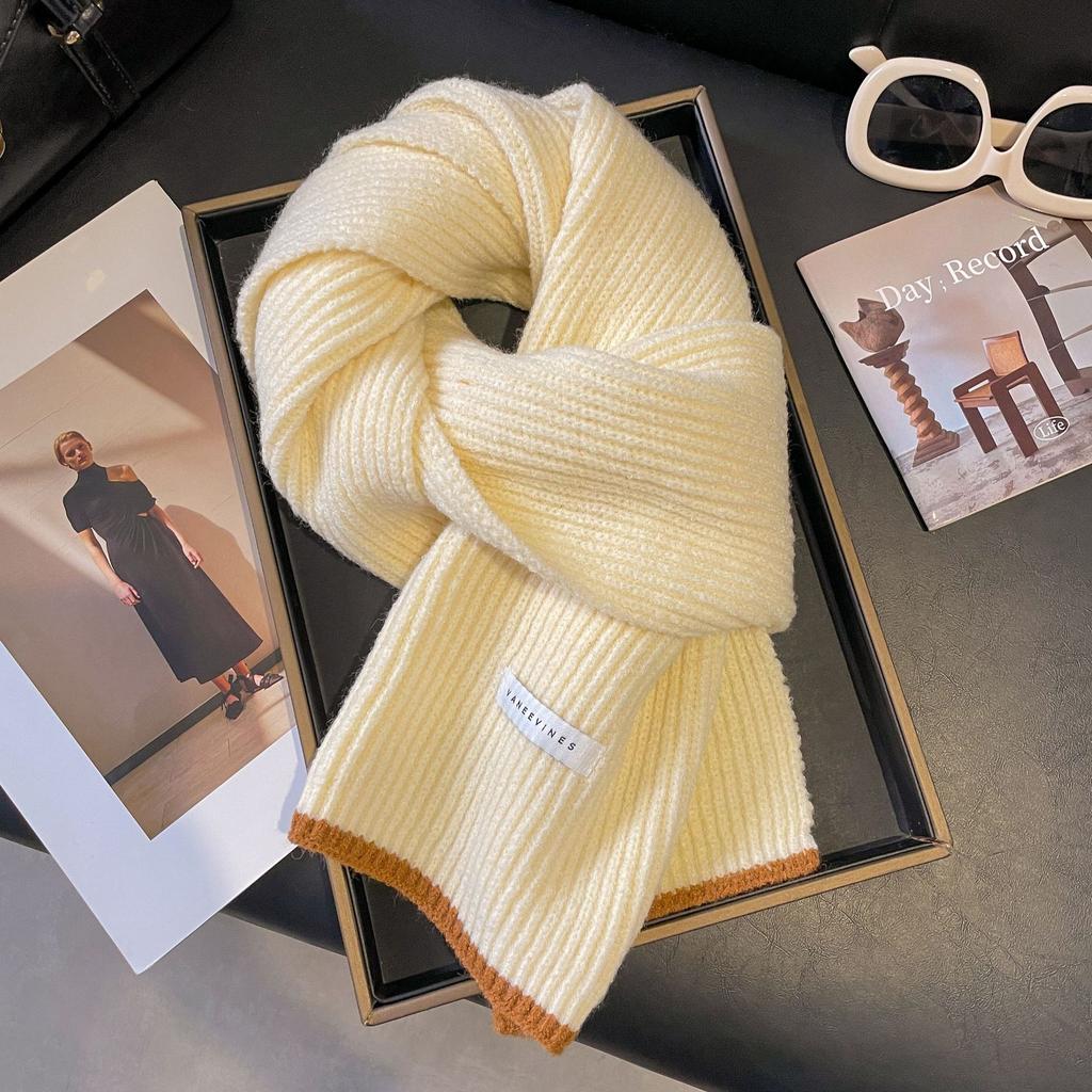 Solid color white knitted scarf autumn and winter women's Korean version versatile warm simple versatile solid color new blue scarf