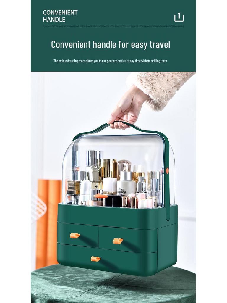 Large Capacity Multi-Layer Cosmetic Organizer: Dustproof Skincare & Lipstick Storage Box with Drawers for Desktop Dressing Tables
