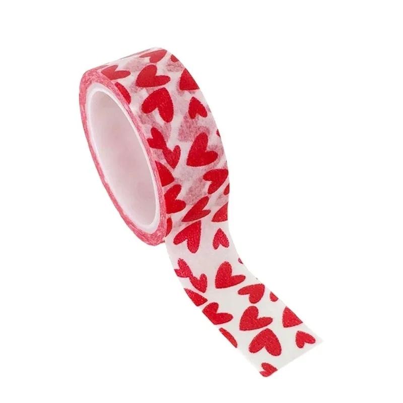 Neu 1 Rolle DIY Dekoratives Papier Bastelband Rotes Liebesherzmuster Valentinstag Selbstklebend Niedliche Schreibwaren Schulbedarf