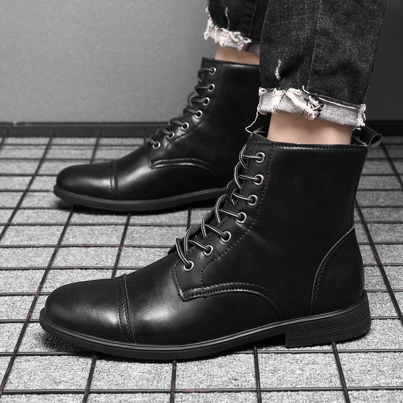 Mens Boots Retro High-top Leather Boots Italian Style Business Casual Dress Boots Men Chelsea Ankle Boot Plush Warm Winter Botas