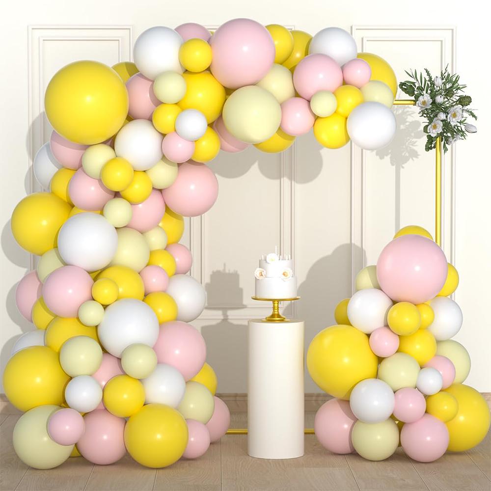 Pastel Yellow Pink Balloons Garland Kit Yellow White Balloon Arch Wedding Anniversary Home Birthday Party Baby Shower Decoration