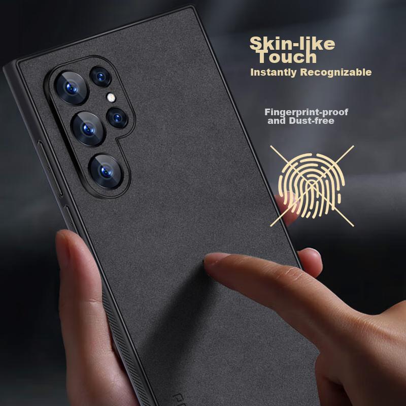 Compatible with Samsung S24 Ultra Phone Case, Shockproof Camera Protection Full Coverage Soft Simple Silicone Outer Casen, Gray Leather Cover