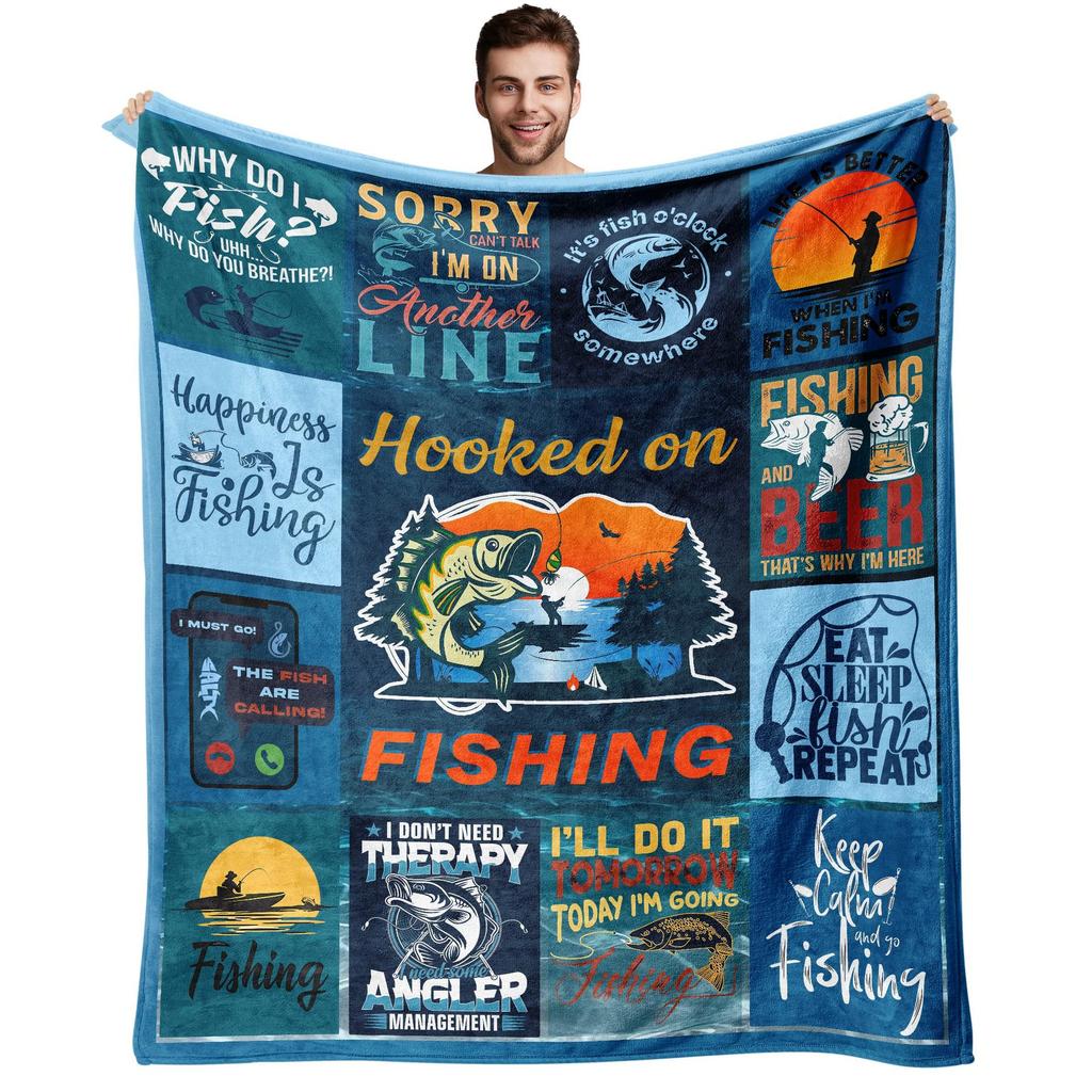 Fish Print Blanket Gift For Fishing Lovers Flannel Blanket Sofa Blanket