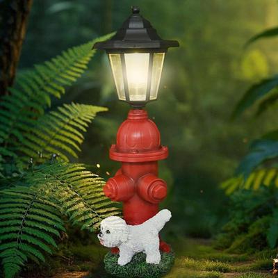 Fake Fire Hydrant Decorative Ornamental Solar Statue Resin Lights Light-Up Fake Outdoor Sculpture Glowing Decorations for Yard