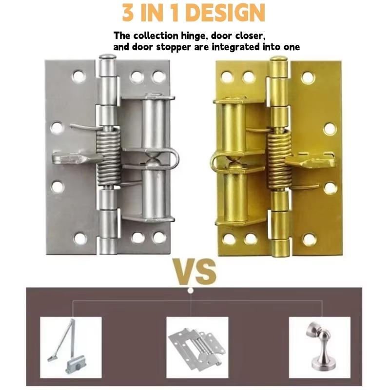 3 In 1 Automatic Self Closing Door Hinges 90° Positioning Spring Loaded Heavy Duty for Interior Bedroom Bathroom Doors