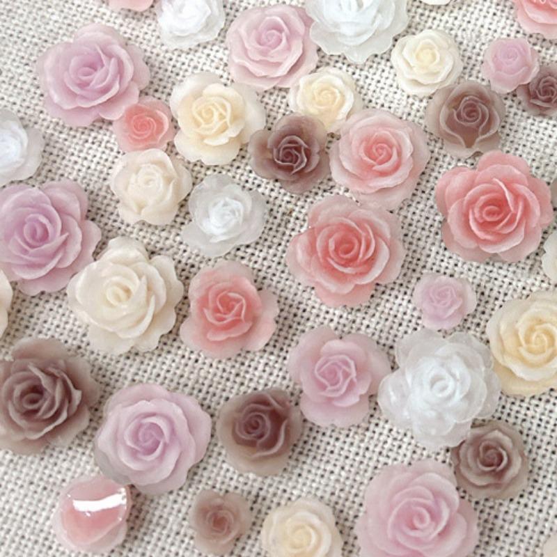 50 pezzi 3D Mix Dimensioni Bellissimi Fiori di Rosa in Fiore Resina Adesivo Nail Art Strass Decorazioni Manicure Unghie Charms