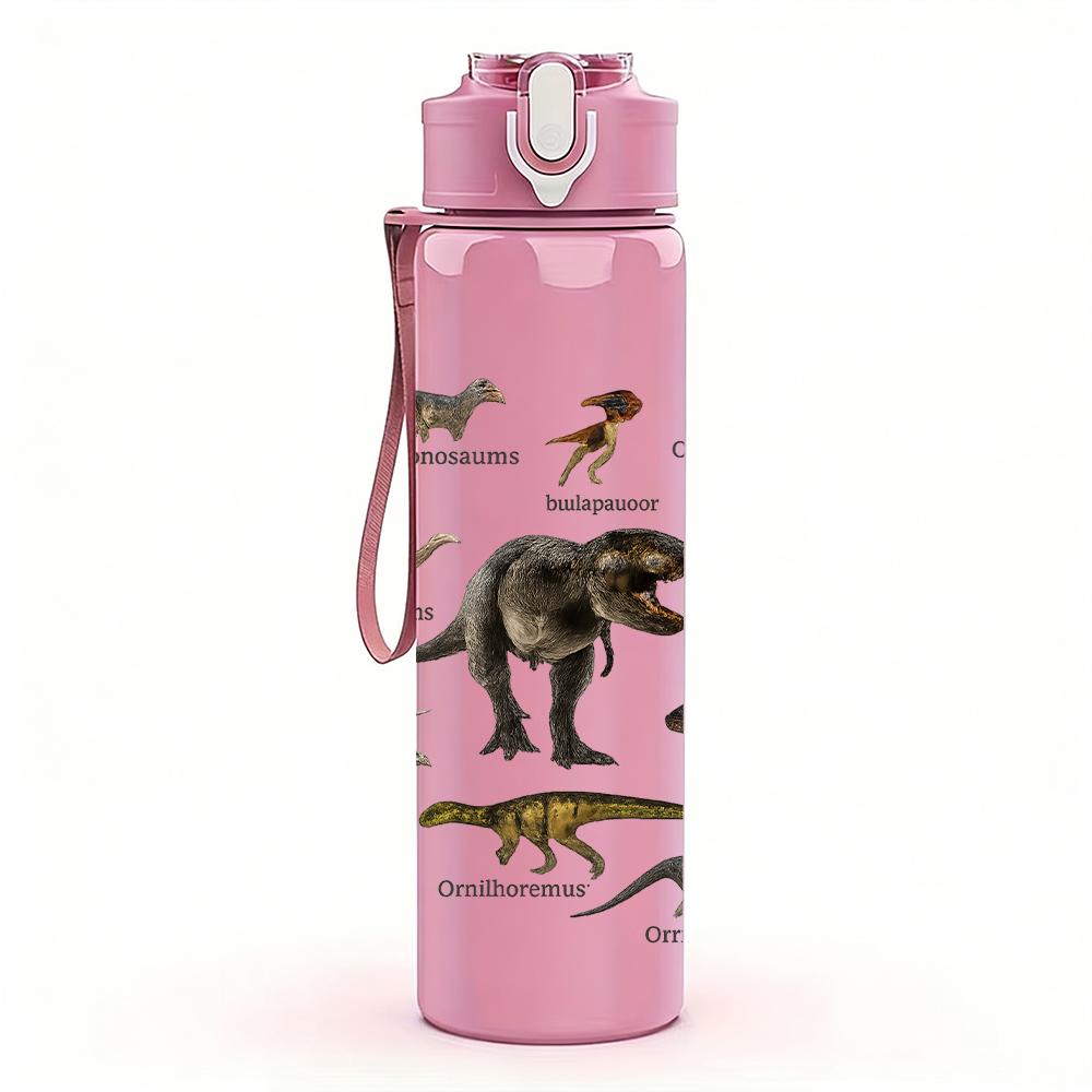 1 PZ Collezionismo Fossile Scheletro di Dinosauro 750ml Bottiglia d'Acqua in Plastica Colorata Tappo Flip-Top con Cannuccia Anti-Goccia Per Sport Ufficio Uso Domestico