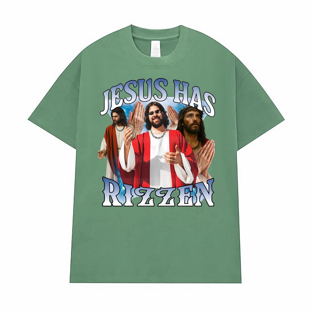 Jesus Has Rizzen Meme Funny Graphic T-Shirt for Men Women Hot Sale Summer Fashion 90s Vintage T Shirts High Quality Loose Tshirt