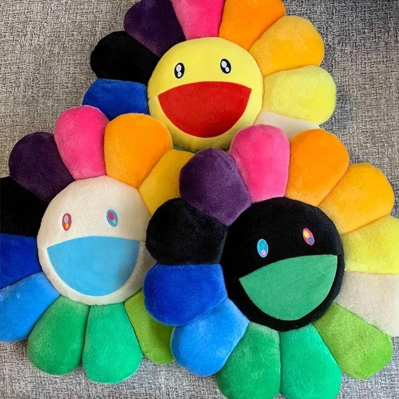Rainbow Daisy Plush Pillow Sunflower Shaped Floor Game Mat Seat Cushion For Sofa Car Soft And Comfortable