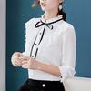 Women Work Long Sleeve Bow Tie Ruffles Chiffon Blouse Tee Shirt Top