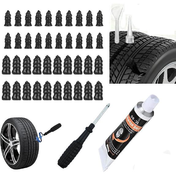 40 Pcs Tire Repair Rubber Nail Tire Repair Nail Tire Repair Rubber Screws Fast Tool Self-Service Suitable for Car Motorcycle Jeep Tire Puncture