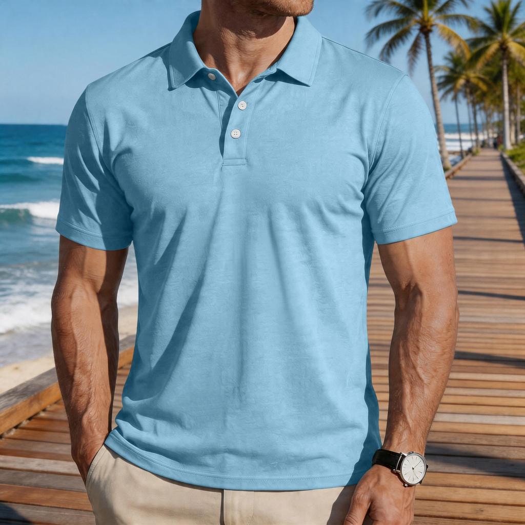 Men's Short Sleeve Polo Shirt Classic Fit Button Down Collar Casual Lightweight Breathable Fabric Summer Top