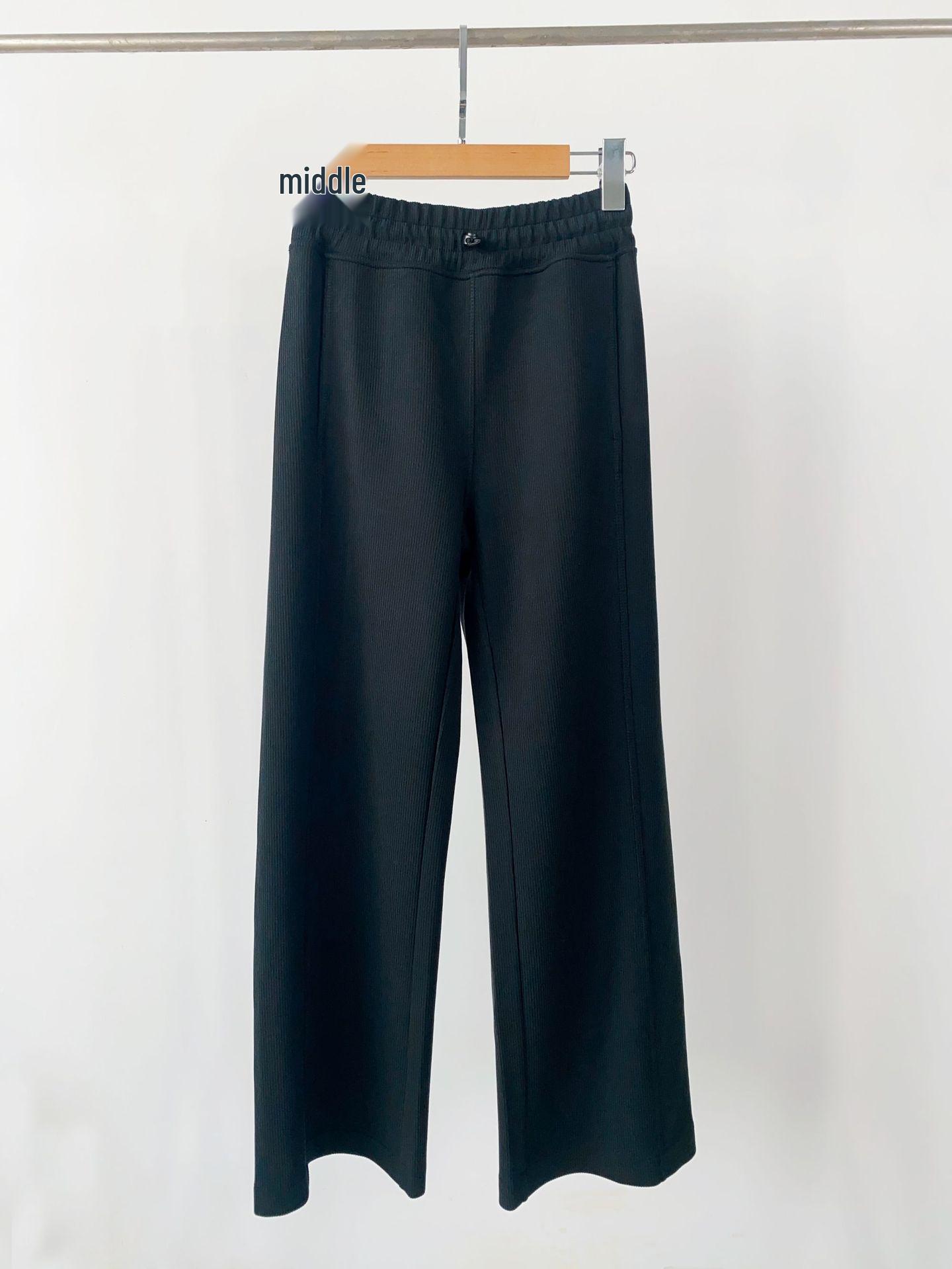 

Женские ребристые брюки прямого кроя с высокой посадкой и кулиской - стройнящие, универсальные, широкие в стиле Лулу Large