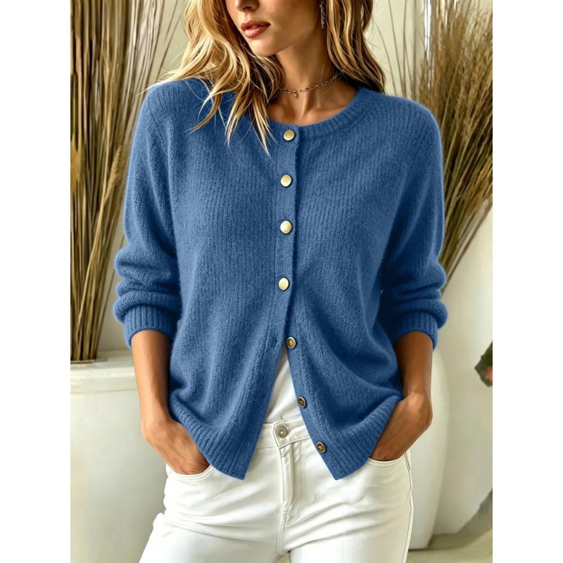 Women S Solid Color Button Front Long Sleeve Knit Cardigan