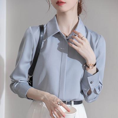 Simple Style Dark Door Buckle Long-sleeved White Shirt Female Spring and Fall Casual Commuting White Collar Career Shirt