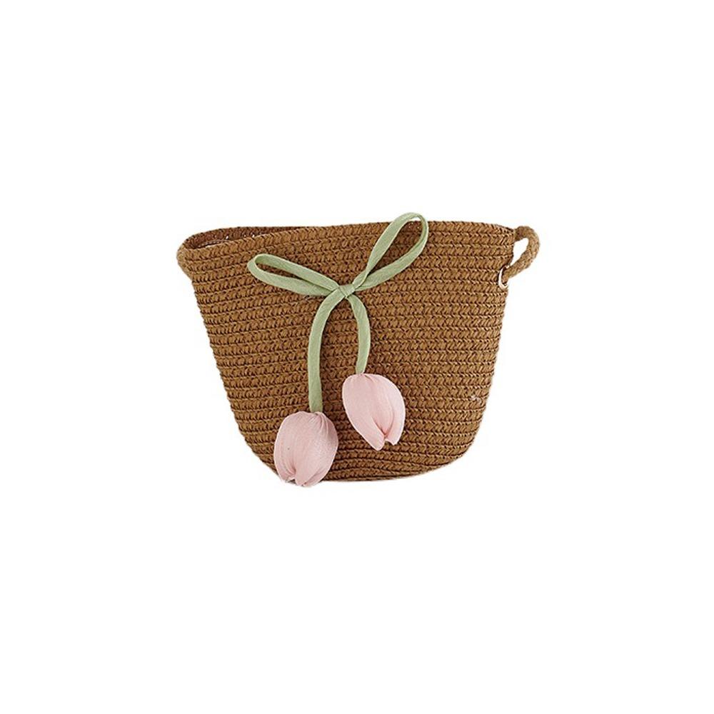 with Same Style Crossbody Bag Tulip Straw Sun Hat Korean Style Lace Brim Beach Cap  Baby