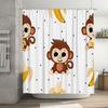 Adorable Monkey Pattern Shower Curtain White Background With Brown Monkeys And Yellow Bananas For Kids Bath Decorations.