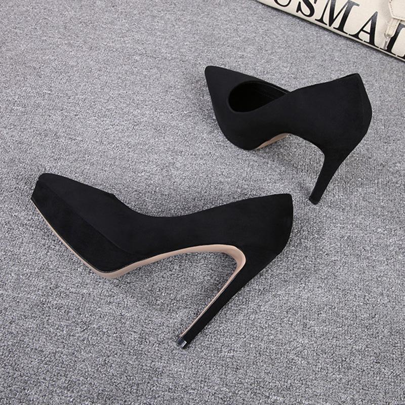 Dame stiletthæler Semsket skinn Sexy Catwalk bankett 12 cm hæl 2,5 plattform WZ