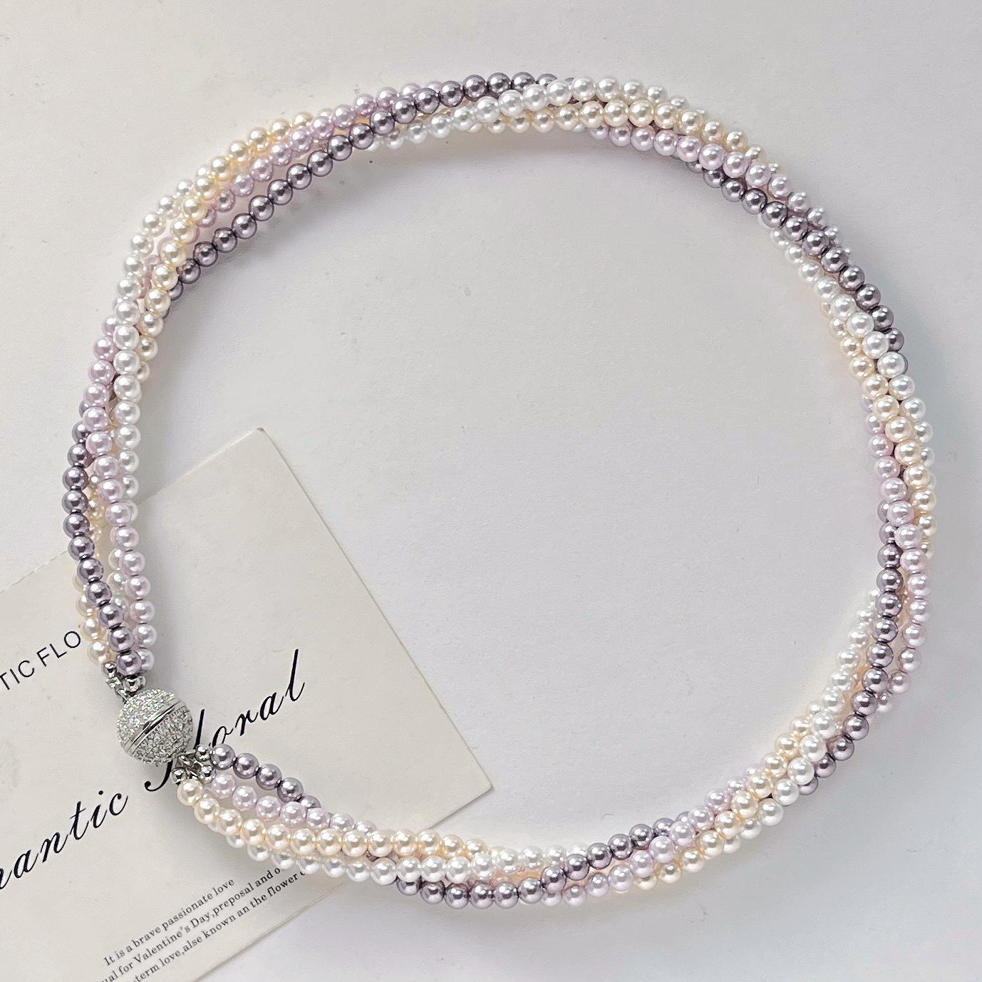 High Gloss Faux Crystal Pearl Multilayer Necklace Clavicle Chain