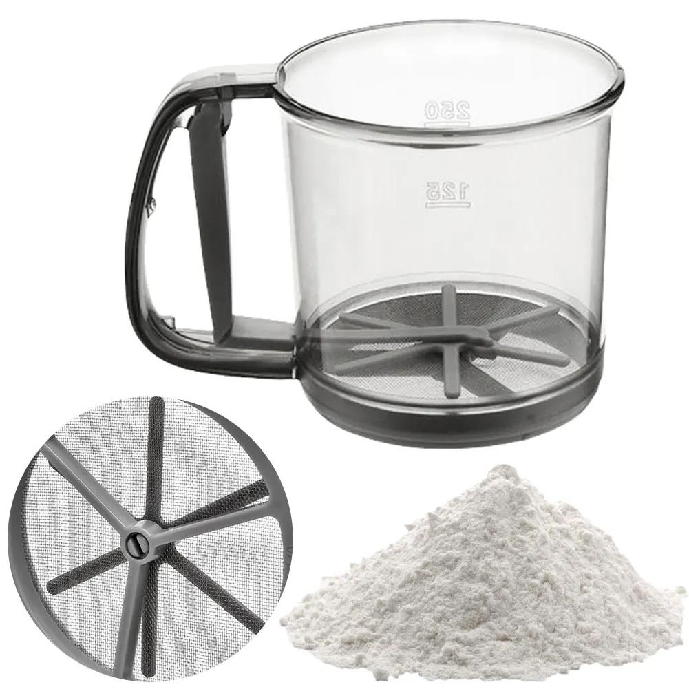 Hand Crank Flour Sifter Fine Mesh One Hand Press Crank Sifter Semi-Automatic Sugar Powder Sieve Cup Handheld Cooking Baking Tool