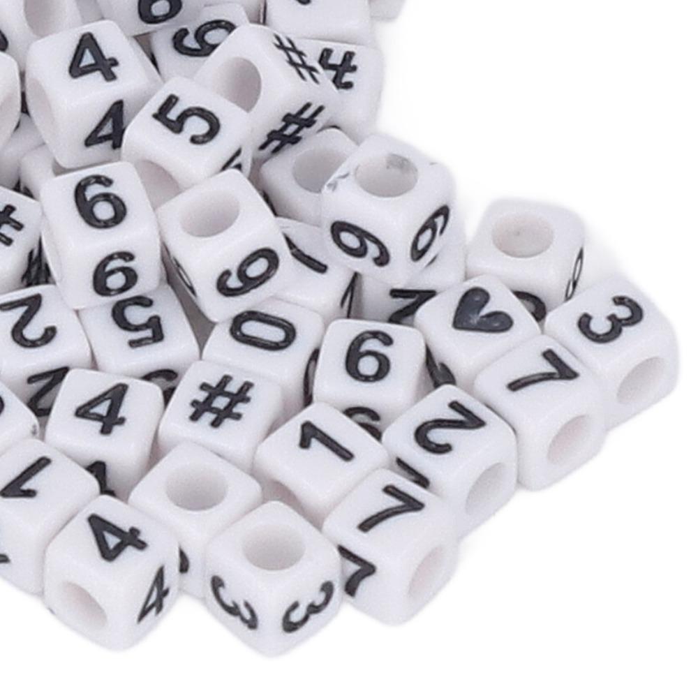 300pcs White Acrylic Number Beads Mixed Numbers 0-9 Loose Beads Bulk DIY Beads Jewelry Making