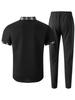 Men's Plaid Color Block Waffle Short Sleeve Cardigan Shirt & Long Pants Casual Set
