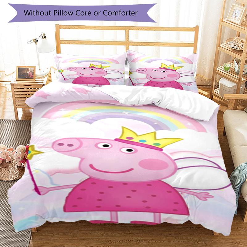 3pcs Peppa Pig Bedding Set Duvet Cover Closure Includes 1 Duvet Cover & 2 Pillowcases, Soft and Comfortable for All Seasons.