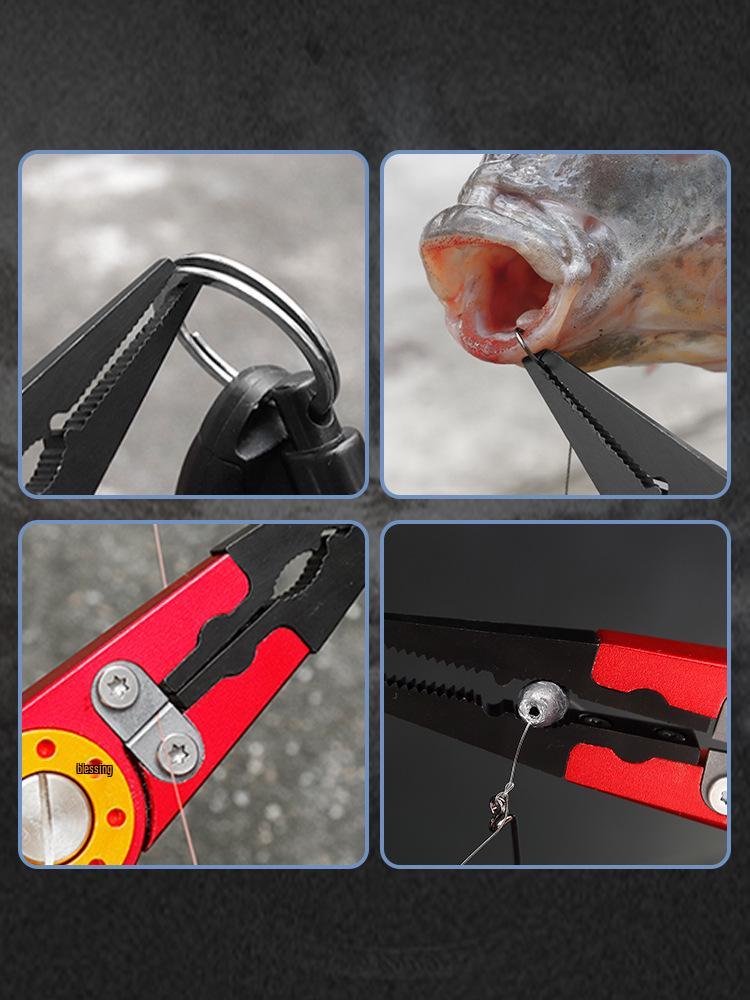 Multi-purpose Aluminum Alloy Fishing Pliers with Line Cutter, Ring Opener, and Lead Crimper for Saltwater Fishing