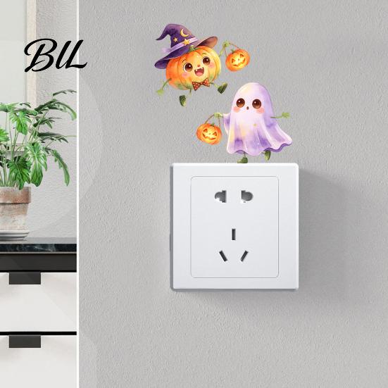 Seasonal Wall Decals Halloween Pumpkin Ghost Switch Sticker, Cartoon Light Self-Adhesive Stickers Decoration Decal for Living Room Bedroom
