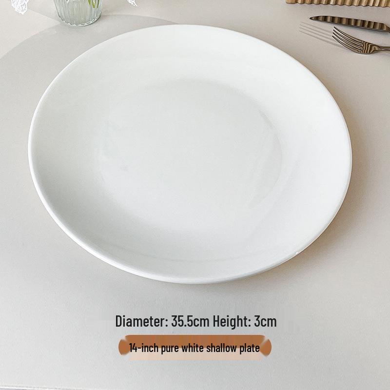Piatto Rotondo in Ceramica Bianca Pura con Bordo Spesso per Cibo Occidentale e Saltati in Padella