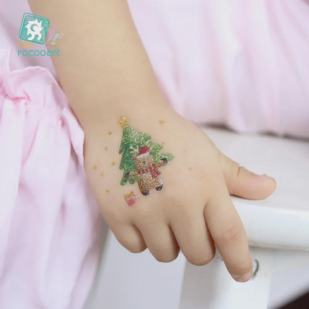 "Ruikalong Waterproof Christmas Snowflake Cartoon Glitter Tattoo Stickers for Kids"