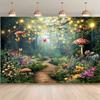 2D Printed Enchanted Fairy Forest Backdrop, Glowing Firefly & Mushroom Path Photo Background for Studio