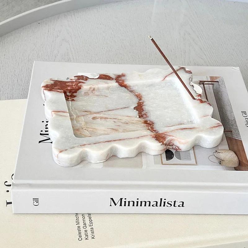 Light Luxury Style Natural Marble Art Storage Tray Creative Home Living Room Tabletop Decoration SauCer Jewelry Storage Dish
