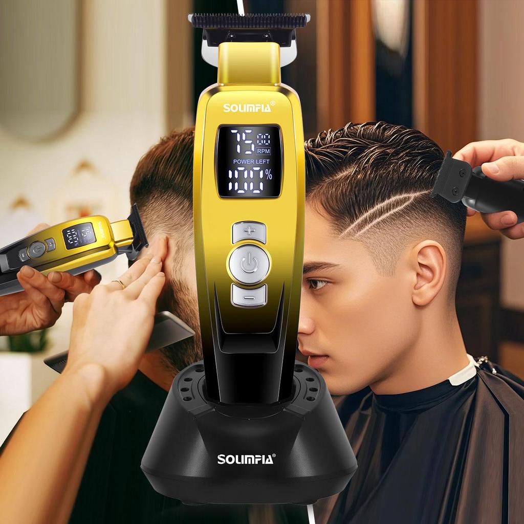 Solimpia Electric Hair Clipper with Base Charging Oil Head Carving Function White Hair Pushing Salon Dressing Trimmer