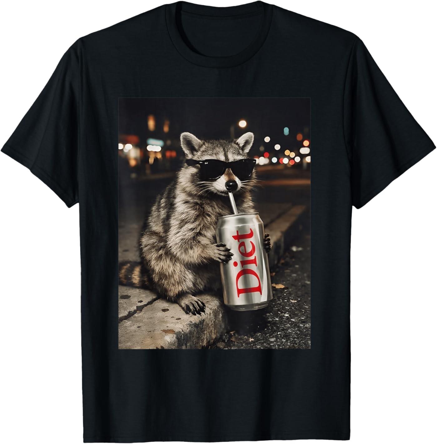 Raccoons Diet Soda Funny Animal Meme Genz Dank Raccoon Meme T-Shirt S