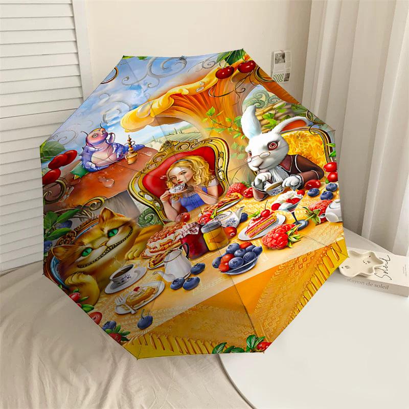 

1PC Alice in Wonderland Umbrella-8-Rib Reinforced, Automatic Open, Lightweight & Durable, Cute Fashion Accessory for Outdoor-P37