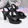 Fashion Fashion Block Heel Platform High Heels Women's Round Toe Open Toe One Strap Anti-Slip Wear-Resistant High Heels