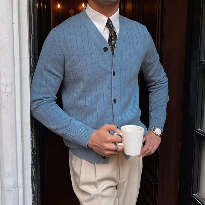 Koreański Męski Sweter Kardigan Slim Fit - Dzianina Jesień/Zima